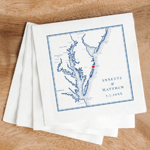 Serviette En Papier Ocean City MD Elegant Marine Blue Map Mariage