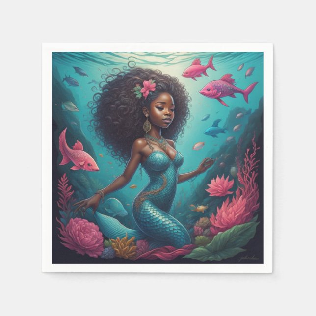 Serviette En Papier océan de sirènes noires (Devant)