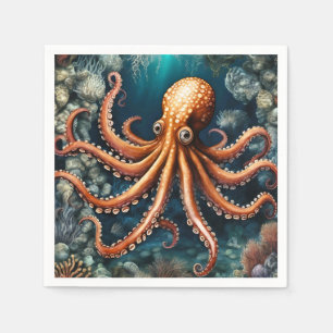 Serviette En Papier Océan Octopus Bleu profond