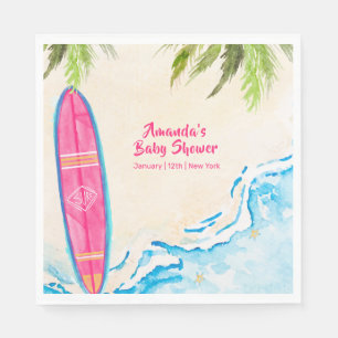 Serviette En Papier Océan Rose Surf Palmier Plage Baby Shower