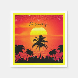 Serviette En Papier Ocean Sunset Plage tropicale Palmiers Personnalise