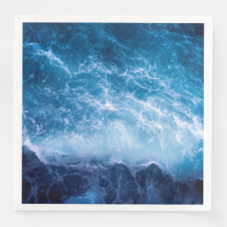Serviette En Papier Océan - Vagues bleu foncé