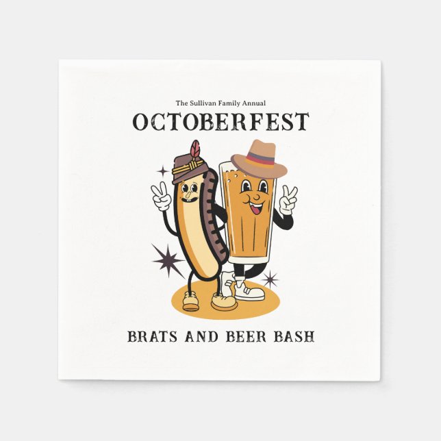 Serviette En Papier Octoberfest Brats et bière Fall Party Retro (Devant)