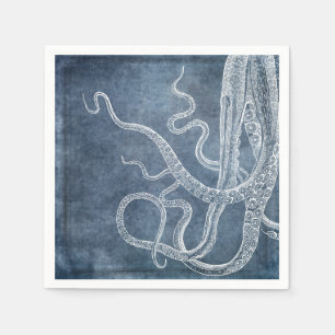 Serviette En Papier Octopus - Bleu Twilight Denim Aquarelle Art
