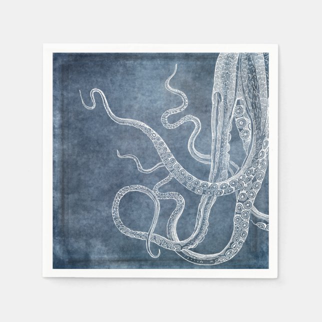 Serviette En Papier Octopus - Bleu Twilight Denim Aquarelle Art (Devant)