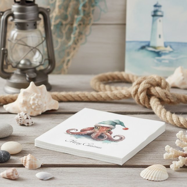Serviette En Papier Octopus Christmas Joy, coutume (Créateur téléchargé)