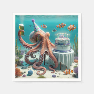 Serviette En Papier Octopus d'anniversaire avec une bière