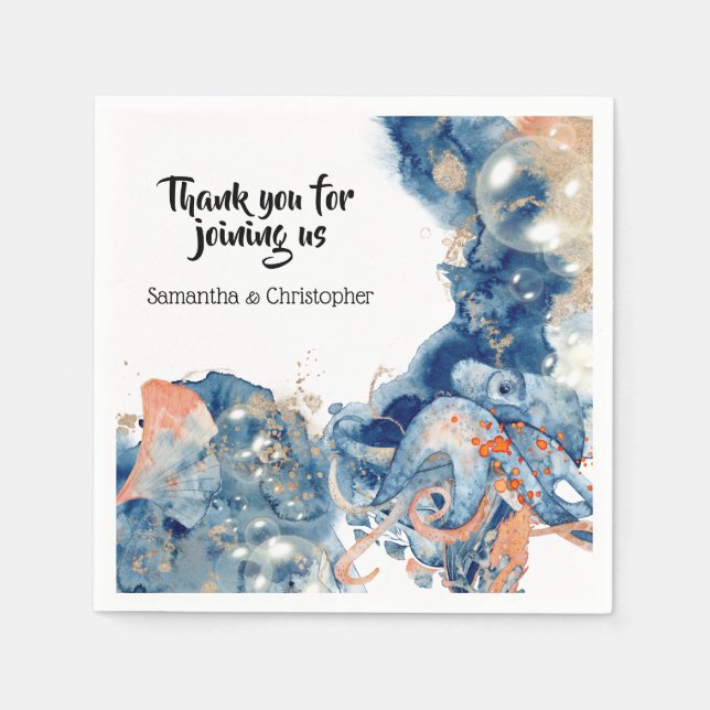 Serviette En Papier Octopus mer créatures marine bleu orange marine (Devant)