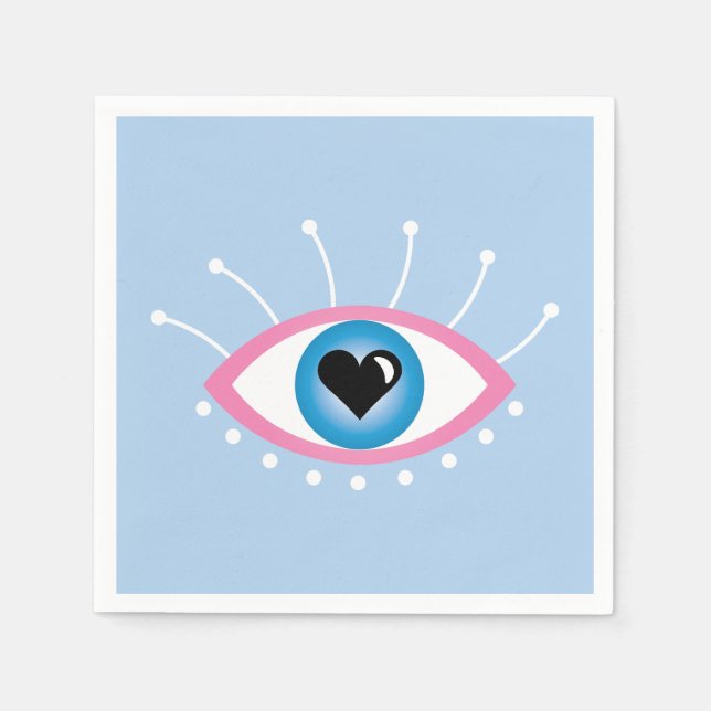 Serviette En Papier Oeil mal grec avec cils rose bleu (Devant)
