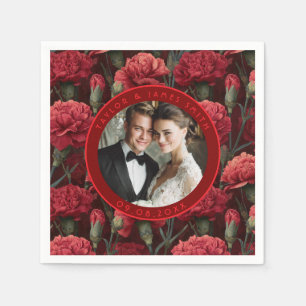 Serviette En Papier Œillet Rouge Radiant Mariage Traditionnel