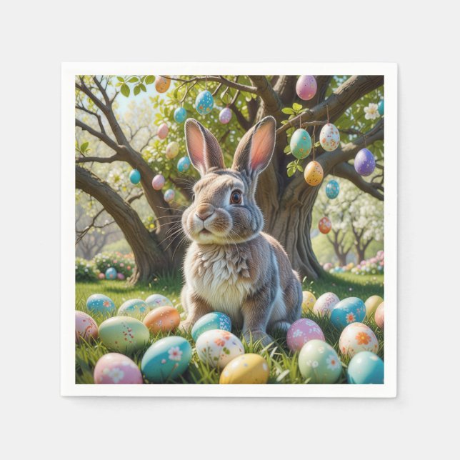 Serviette En Papier Oeuf de Pâques avec lapin (Devant)