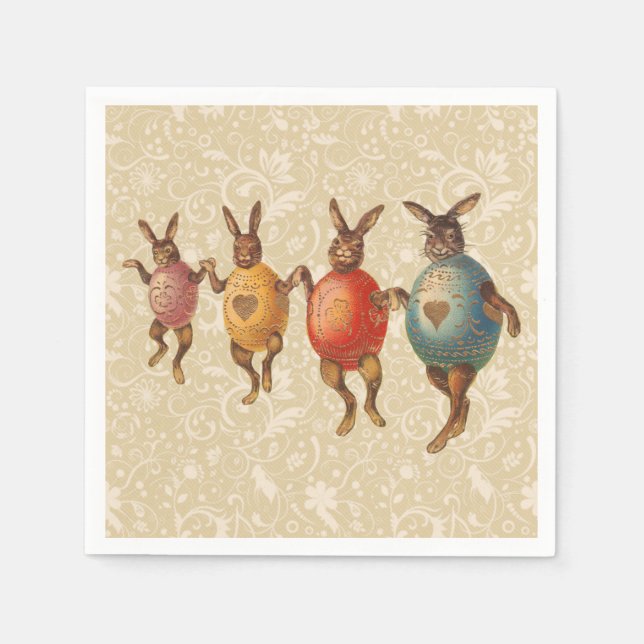 Serviette En Papier Oeufs dansants lapins de Pâques (Devant)