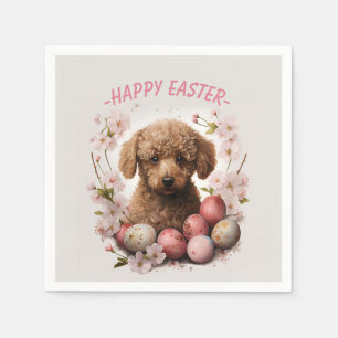 Serviette En Papier Oeufs de caniche de Pâques et fleurs -