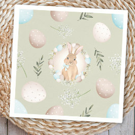 Serviette En Papier Oeufs de Pâques et Bunny Printemps Beige vert past