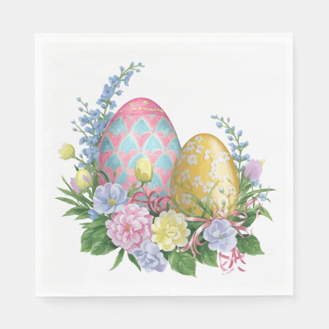 Serviette En Papier Oeufs de Pâques et fleurs (Devant)