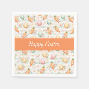 Serviette En Papier Œufs de Pâques pastel & Carottes Motif Aquarelle 