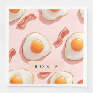 Serviette En Papier Oeufs frits roses personnalisés et Motif de bacon