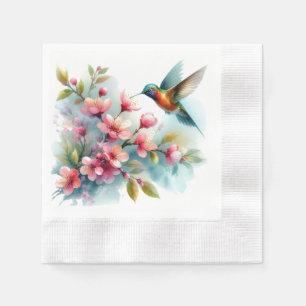 Serviette En Papier OEuvre florale/printanière de colibri