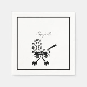 Serviette En Papier Oh Baby B/W Damask Pram Baby shower serviettes