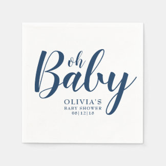 Serviette En Papier Oh Baby - Baby shower bleu marine