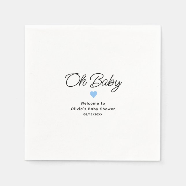 Serviette En Papier Oh Baby Baby shower bleu moderne personnalisé (Devant)
