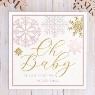 Serviette En Papier Oh Baby Baby shower Pink & Gold Snowflakes
