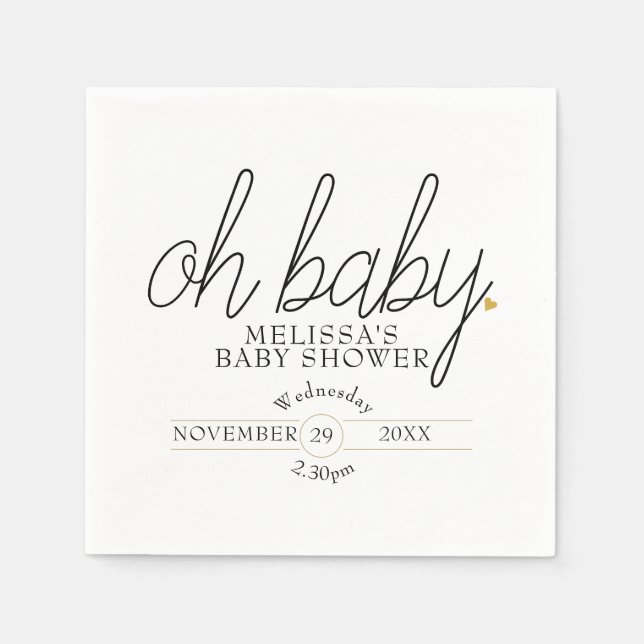 Serviette En Papier Oh Baby Chic Script Gold Heart Baby shower (Devant)