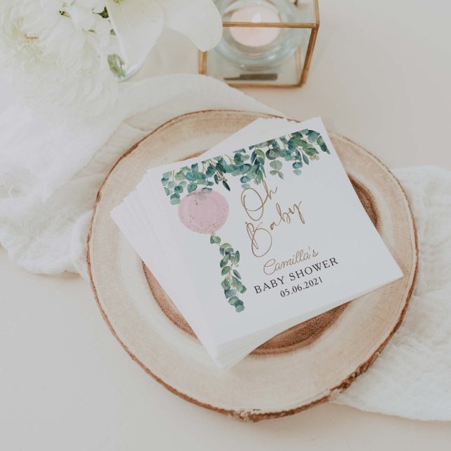 Serviette En Papier Oh Baby Eucalyptus Baby shower de ballon rose (Créateur téléchargé)