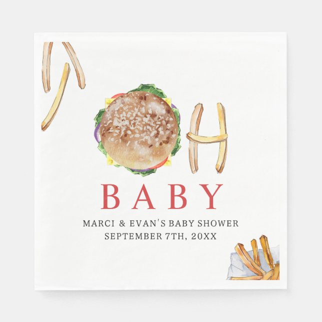 Serviette En Papier Oh Baby Hamburger et Fries Co Ed Baby shower (Devant)