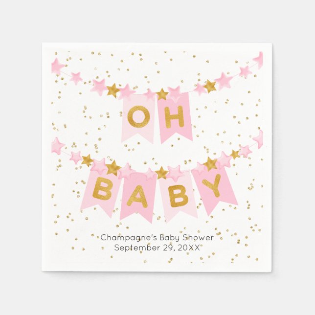 Serviette En Papier Oh Baby Pink Bunting Flags Baby shower (Devant)