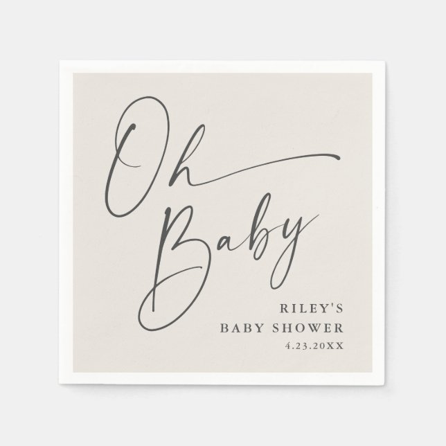 Serviette En Papier Oh Baby Script moderne Baby shower neutre genre (Devant)