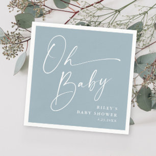 Serviette En Papier Oh Baby Script Moderne Fête de Naissance Bleu Pous