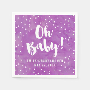 Serviette En Papier Oh baby shower pourpre d'aquarelle de bébé