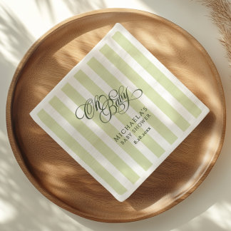 Serviette En Papier Oh Bébé Écriture Élégante et Rayures Baby Shower