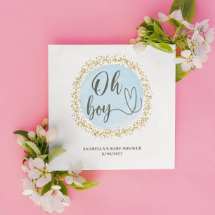 Serviette En Papier Oh Boy Blue Gold Confetti Baby shower