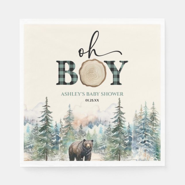 Serviette En Papier Oh Boy Lumberjack Baby shower d'ours de forêt (Devant)