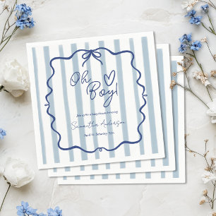 Serviette En Papier Oh Boy mignon Baby shower Whimsical Blue Stripes