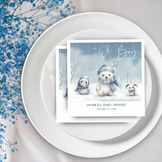 Serviette En Papier Oh Boy Winter | Baby shower de bois modifiable (Créateur téléchargé)