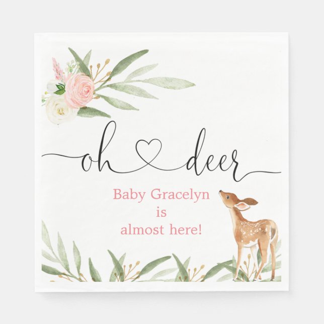 Serviette En Papier Oh cerf rose or verdure baby shower cerf (Devant)