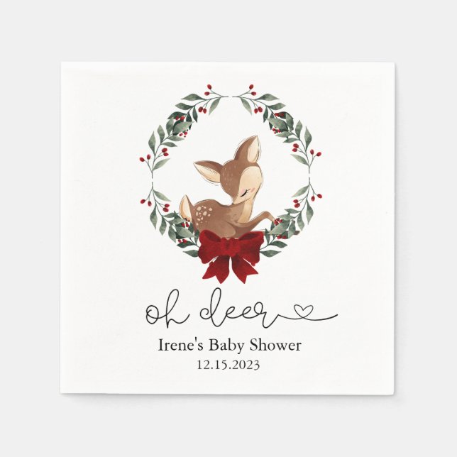 Serviette En Papier Oh Deer Baby shower de verdure hivernale (Devant)