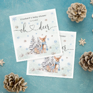 Serviette En Papier Oh Deer Woodland Blue Boy Baby shower