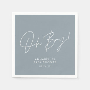 Serviette En Papier oh garçon Baby shower script bleu élégant