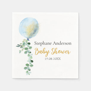 Serviette En Papier Oh Garçon Bébé Bleu Balloon Eucalyptus