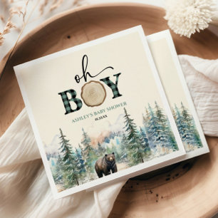 Serviette En Papier Oh Garçon Bûcheron Forêt Ours Fête de Naissance