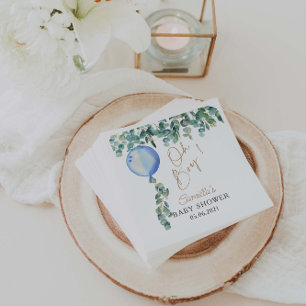 Serviette En Papier Oh garçon Eucalyptus Baby shower bleu ballon