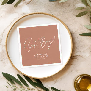 Serviette En Papier oh garçon Script de Baby shower élégant en terraco