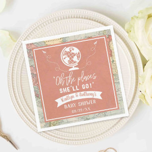 Serviette En Papier "Oh les endroits où elle ira !" Baby shower Carte 