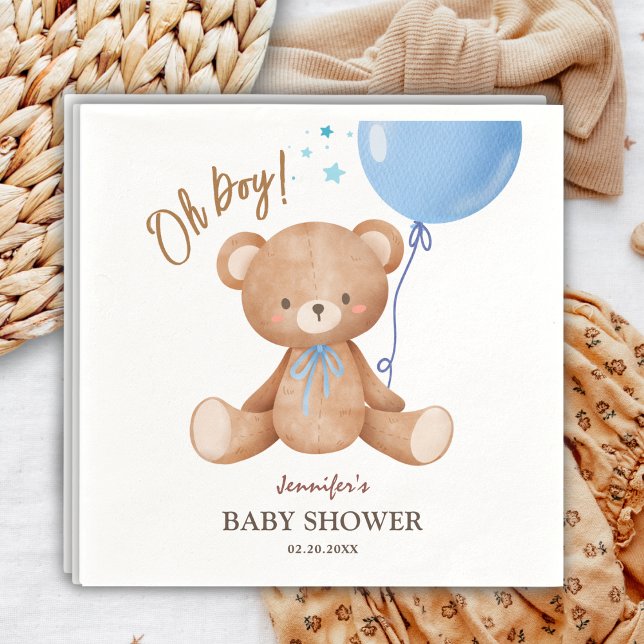 Serviette En Papier Oh mon garçon | Baby shower Bleu Ours Teddy (Créateur téléchargé)