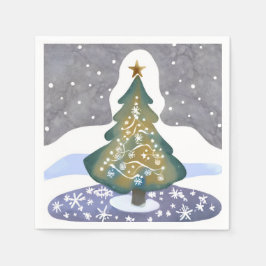 Serviette En Papier Oh sapin de Noël | Aquarelle Peinture hivernale