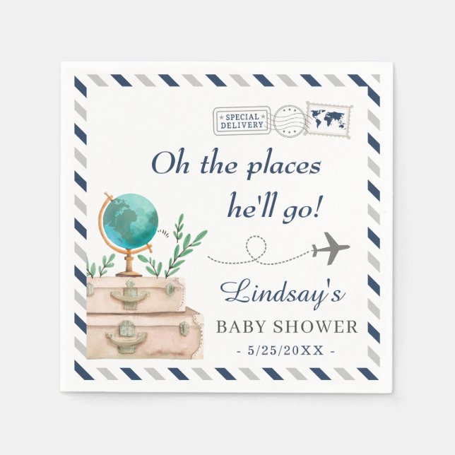 Serviette En Papier Oh the Places He's Go Adventure Boy Baby shower (Devant)